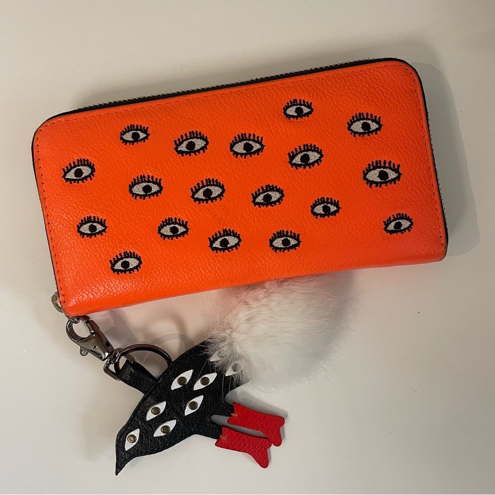 Min & Mon Orange Leather Francis Eye-Patterned Wallet with Keychain